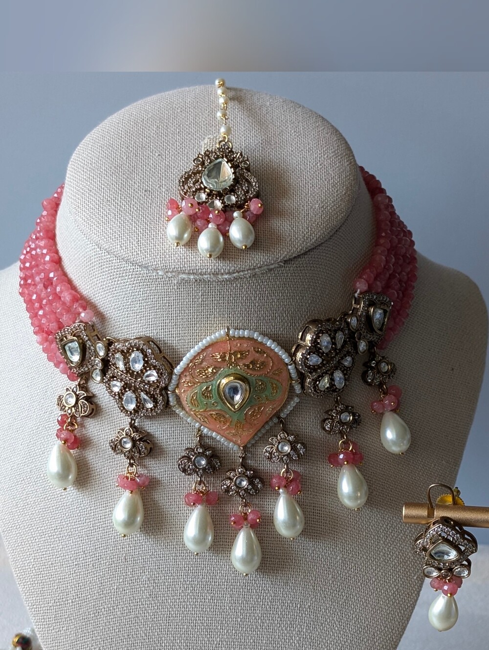 Pink Bead and Pearl Style Necklace Set